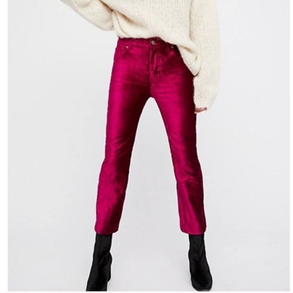 Free people hot pink velvet jeans
